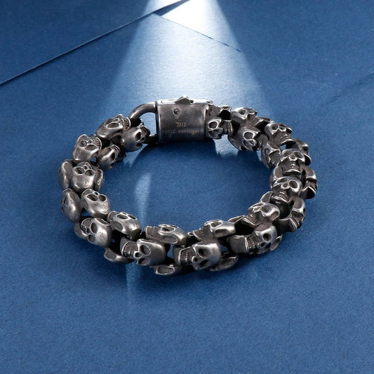12/15mm Evil Ghost Head Skull Chain Bracelet Men 316L Stainless Steel Punk Shiny Matte Biker Rock Demon Jewelry