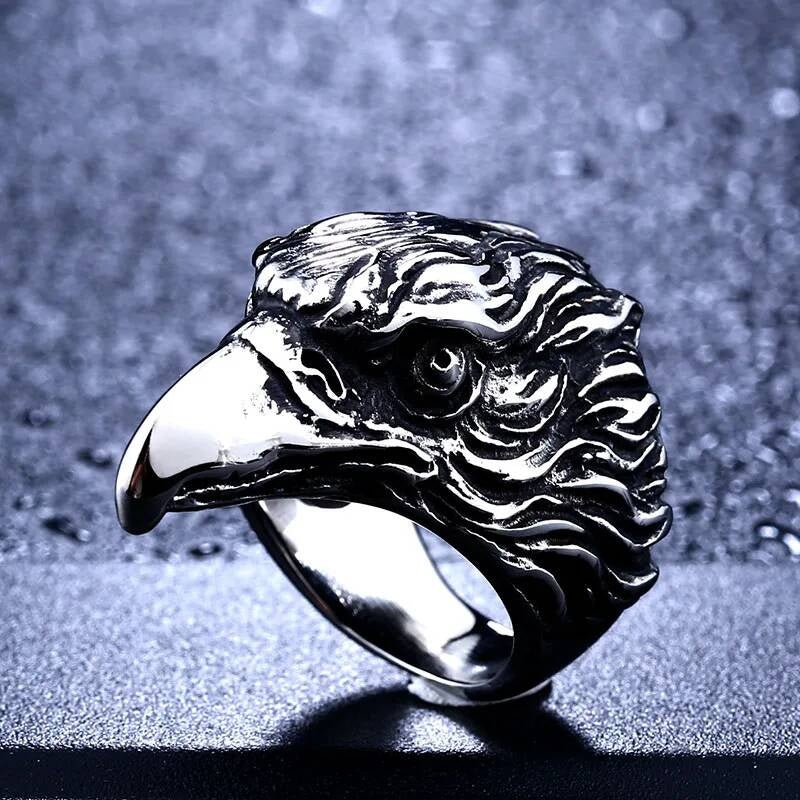 Stainless Steel Eagle Head Ring – Bold Freedom and Strength Men’s Jewelry