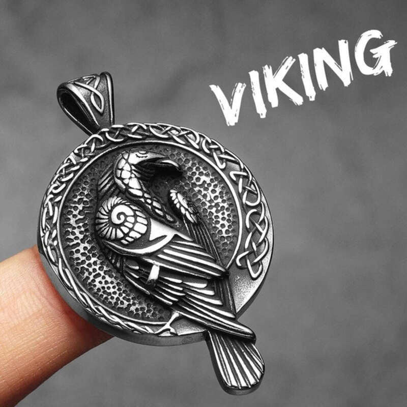 316L Stainless Steel Viking Raven Rune Pendant Necklace – Norse Amulet for Men N1515-Only Pendant