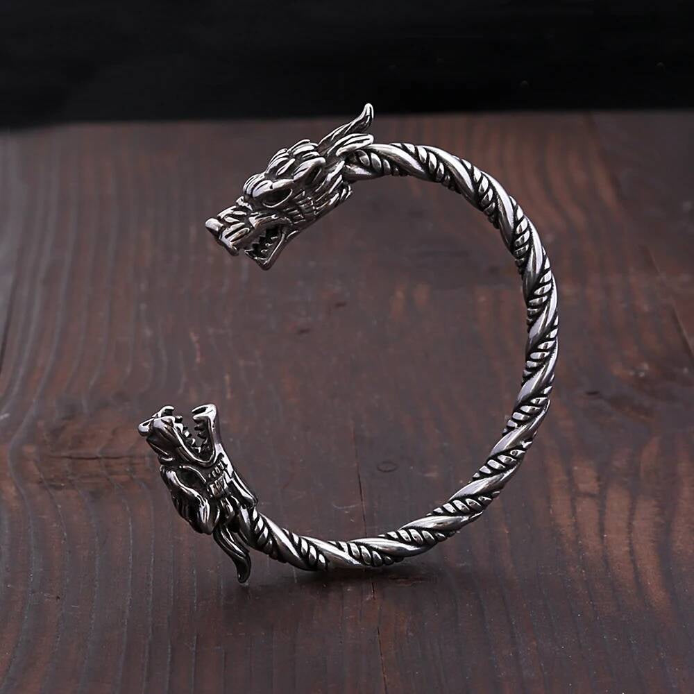 Viking Dragon Head Torque Bracelet – Twisted Stainless Steel Cuff