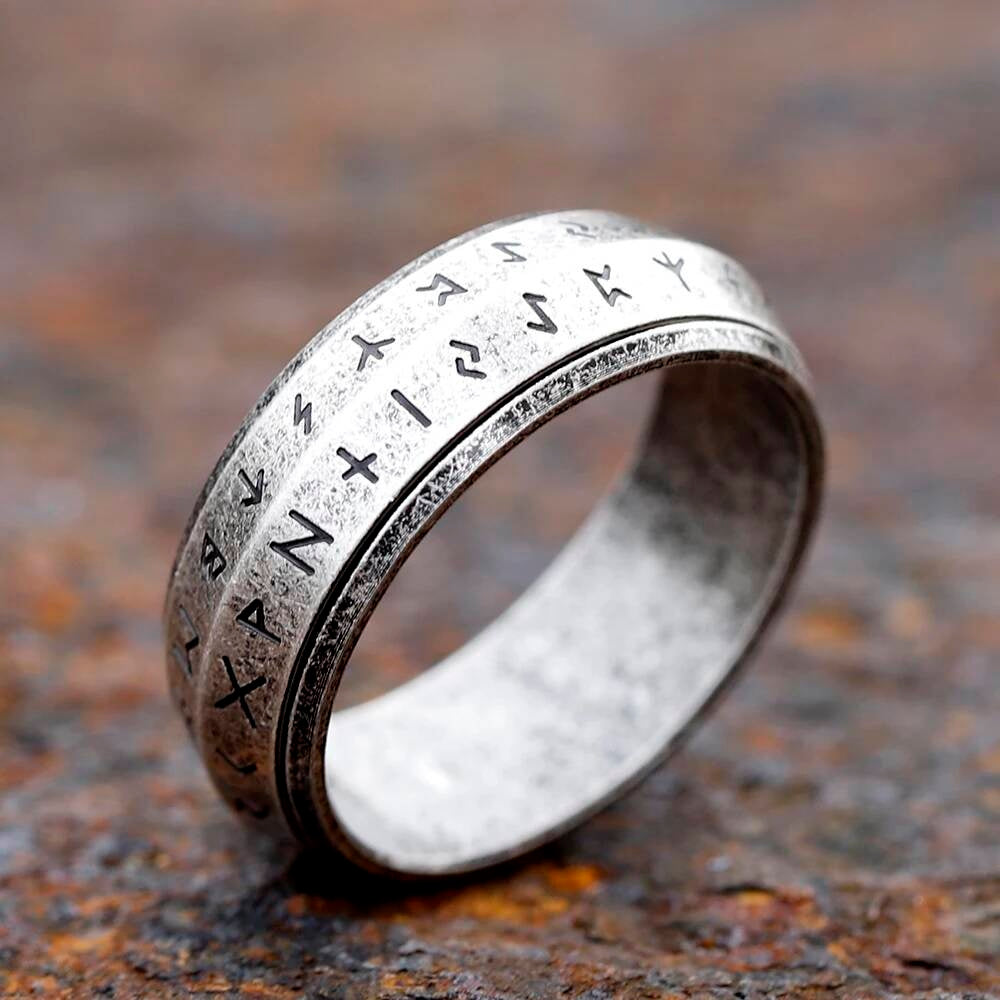 Rotatable Viking Rune Ring – 316L Stainless Steel Multicolor Spinner Band Retro