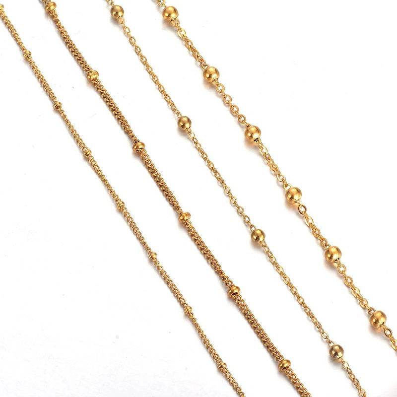 Wholesale 10pcs/lot Width 1.5mm 2mm Tiny beaded Stainless Steel Link Chain for Necklaces Bracelets Foot Jewelry