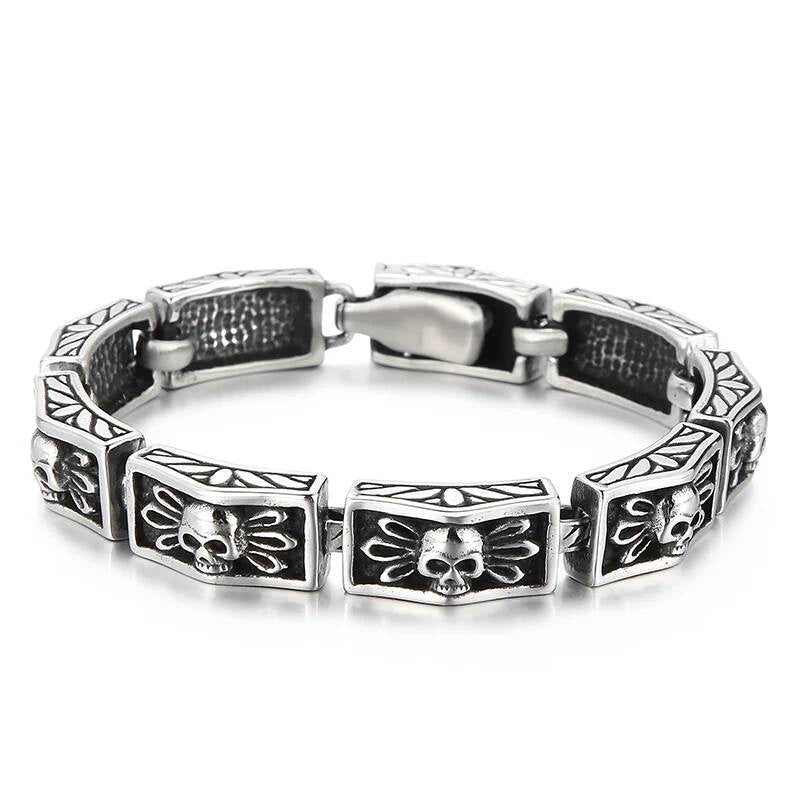 12mm Skull Bone Men's Bracelet Charm Jewelry Stainless Steel 316L Steel Color 22cm