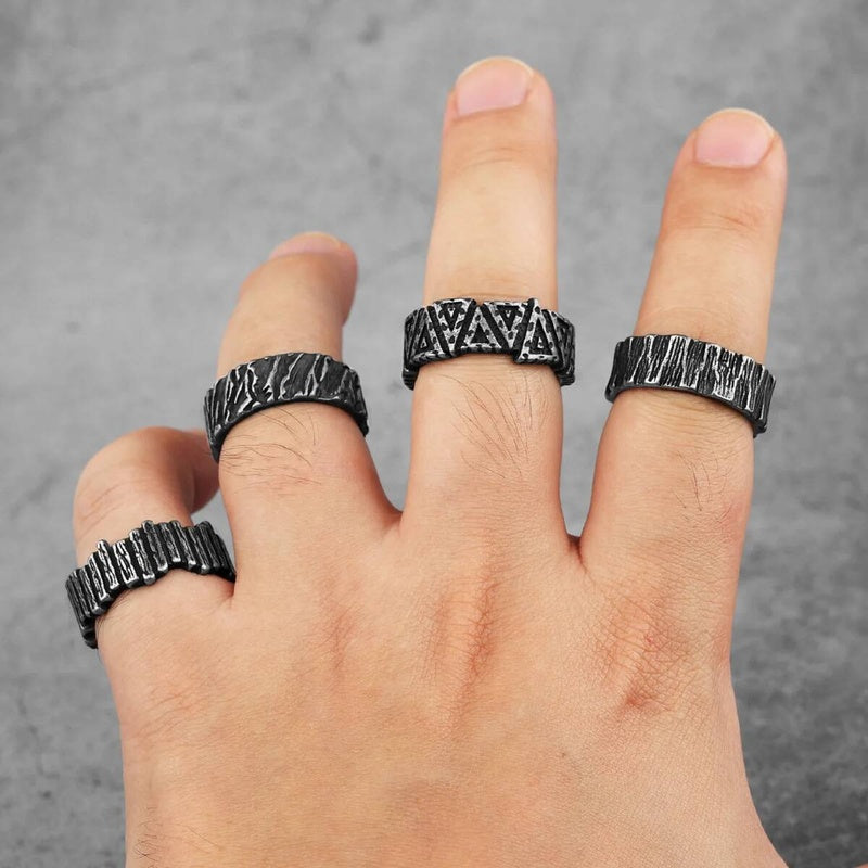 Vintage Black Volcano Ring 316L Stainless Steel Retro Jewelry for Men