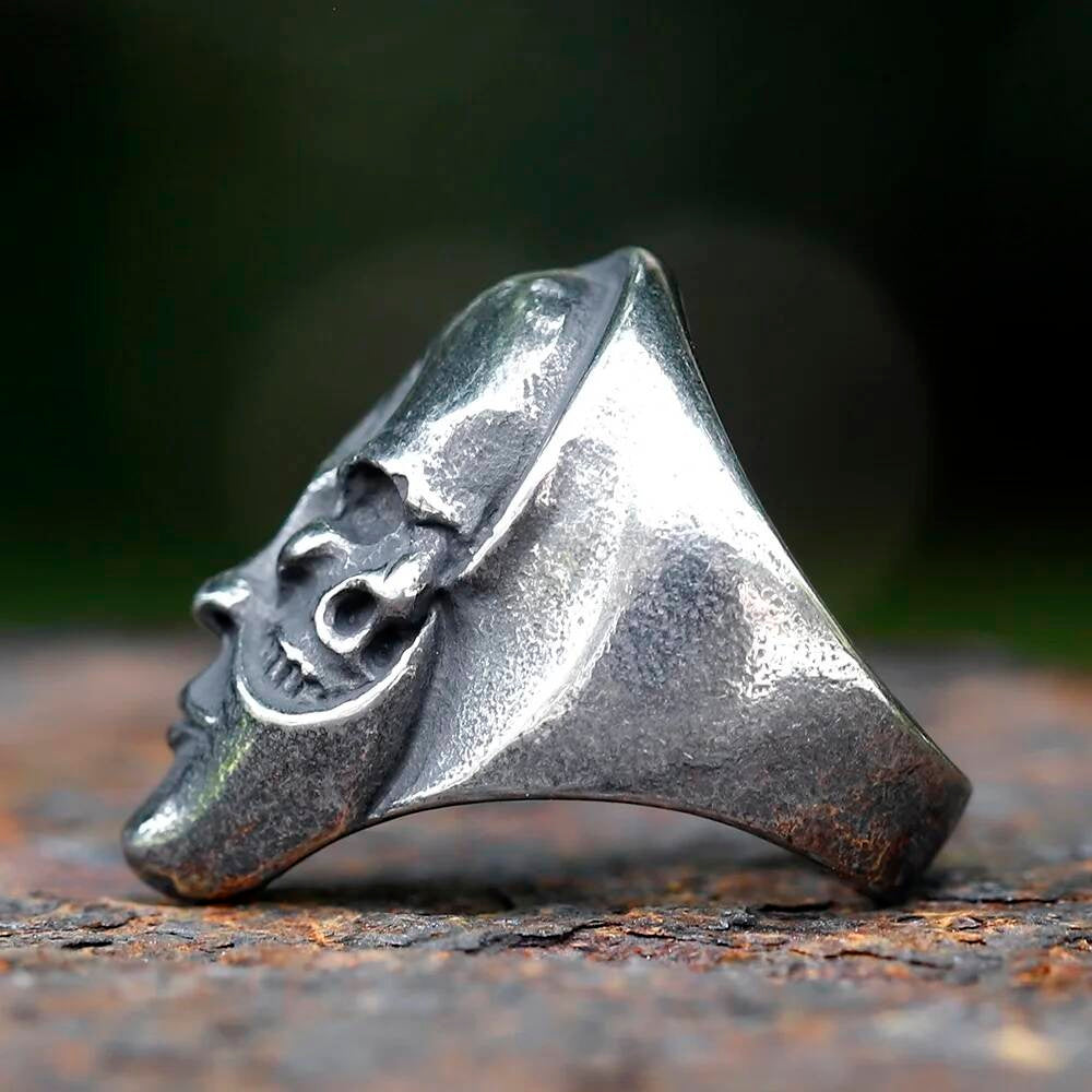 Yin Yang Skull Ring - Human Duality Stainless Steel Gothic Biker Jewelry