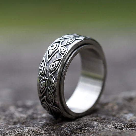 Men's 316L Stainless - Steel Rotatable Japanese Mythology Carved Eyes Ring For Teens -