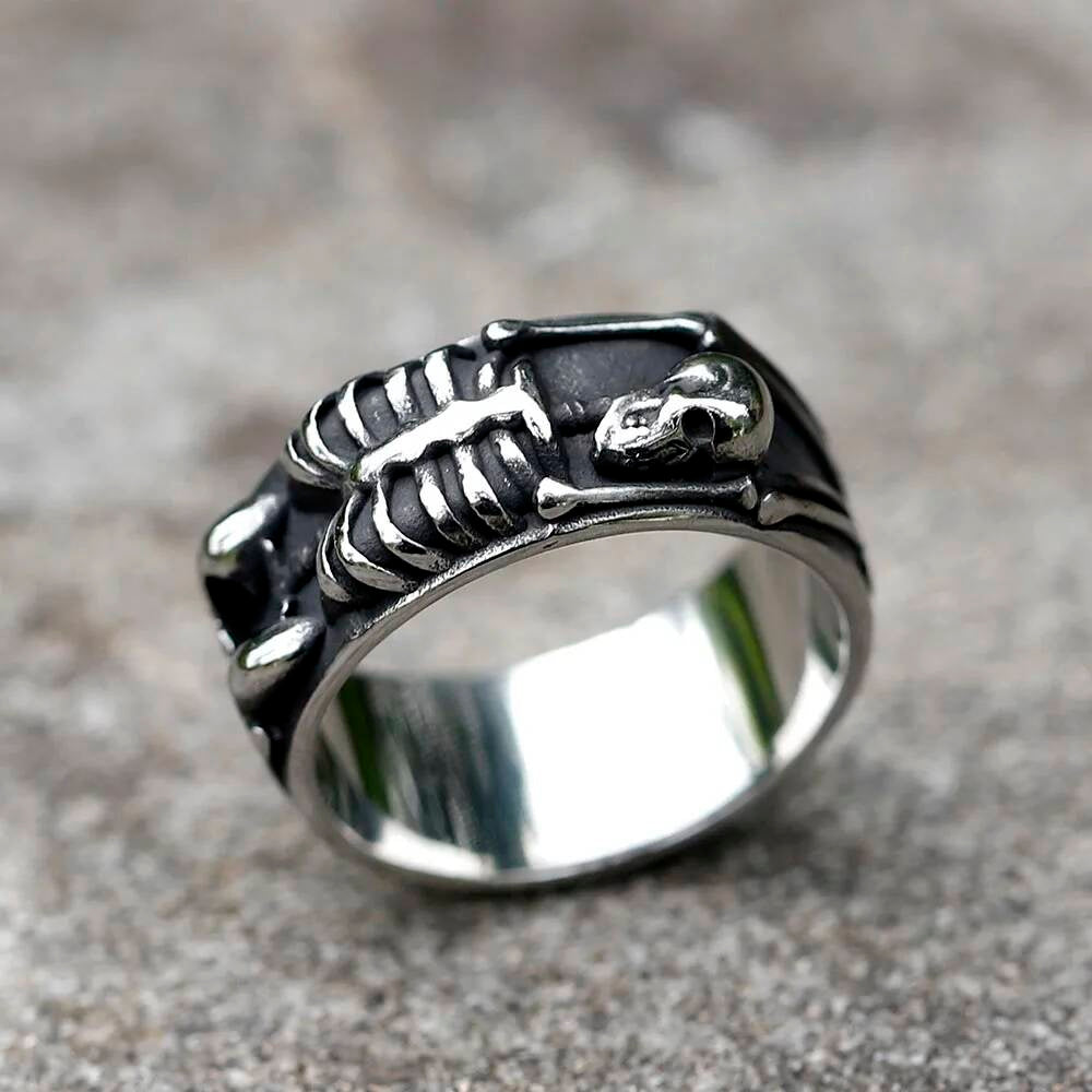 Aegishjalmur Skull Ring - Vintage Stainless Steel Biker Punk Jewelry