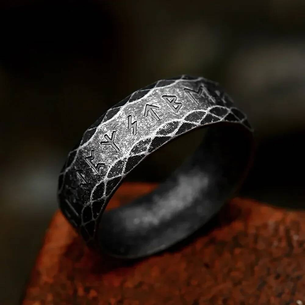 Vintage Viking Rune Ring – 316L Stainless Steel Unisex Norse Amulet Style F
