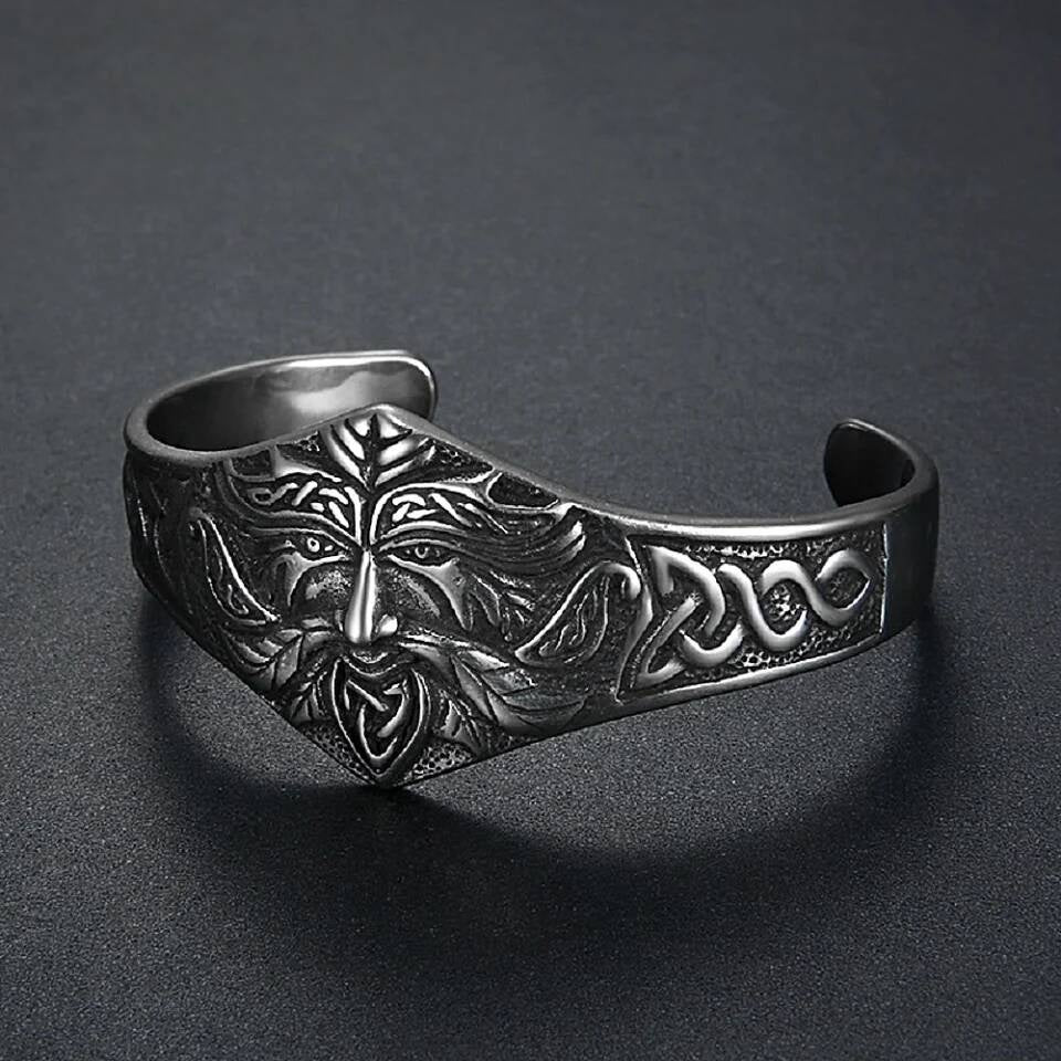 Celtic Green Man Bracelet – Norse Pagan Stainless Steel Cuff Bangle