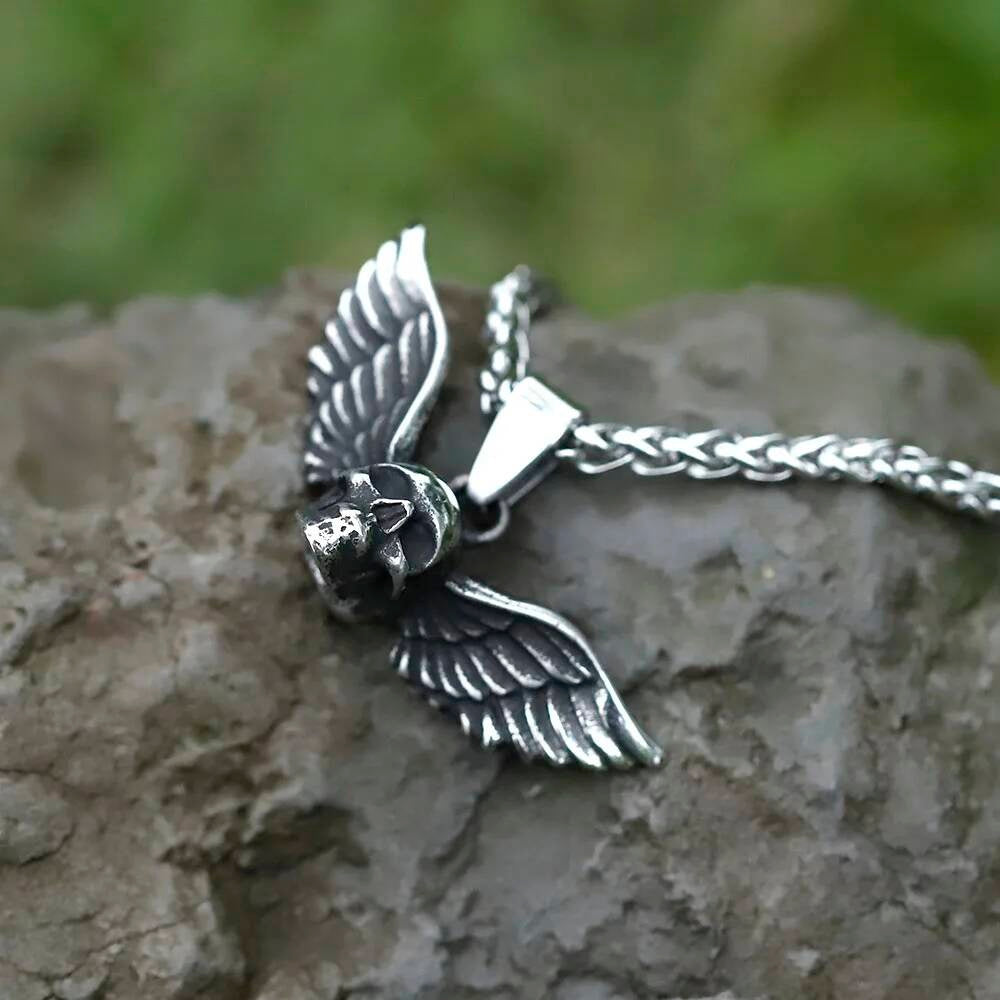 Men's 316L Stainless Steel Skull Wing Necklace Punk Vintage Gift