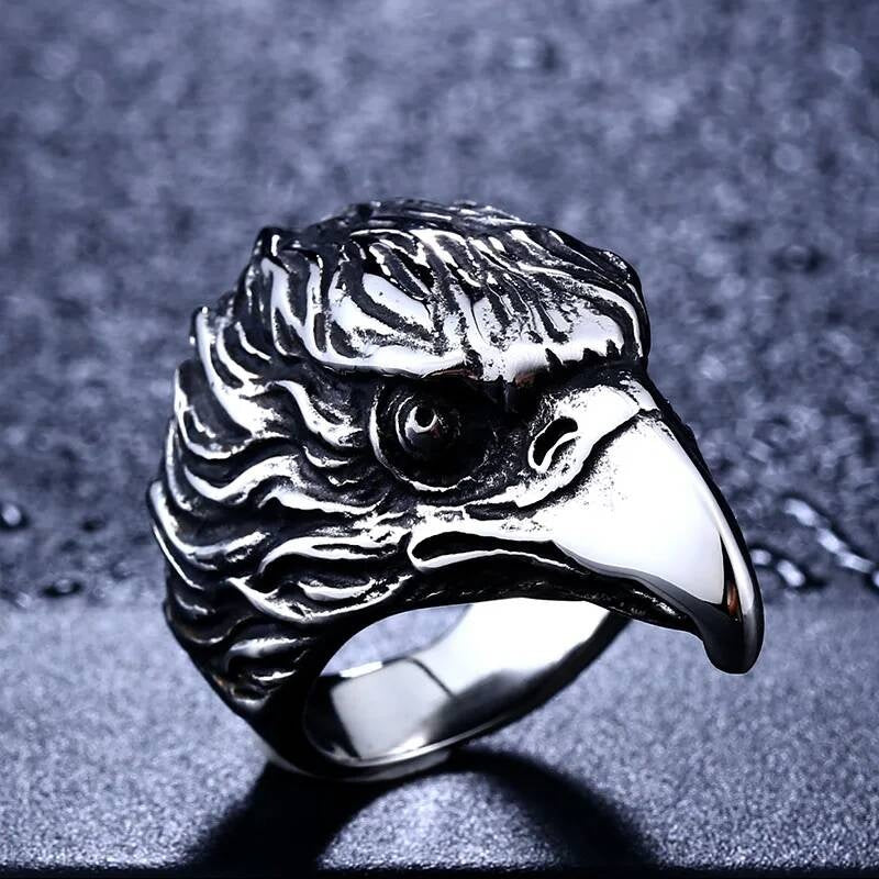 Stainless Steel Eagle Head Ring – Bold Freedom and Strength Men’s Jewelry