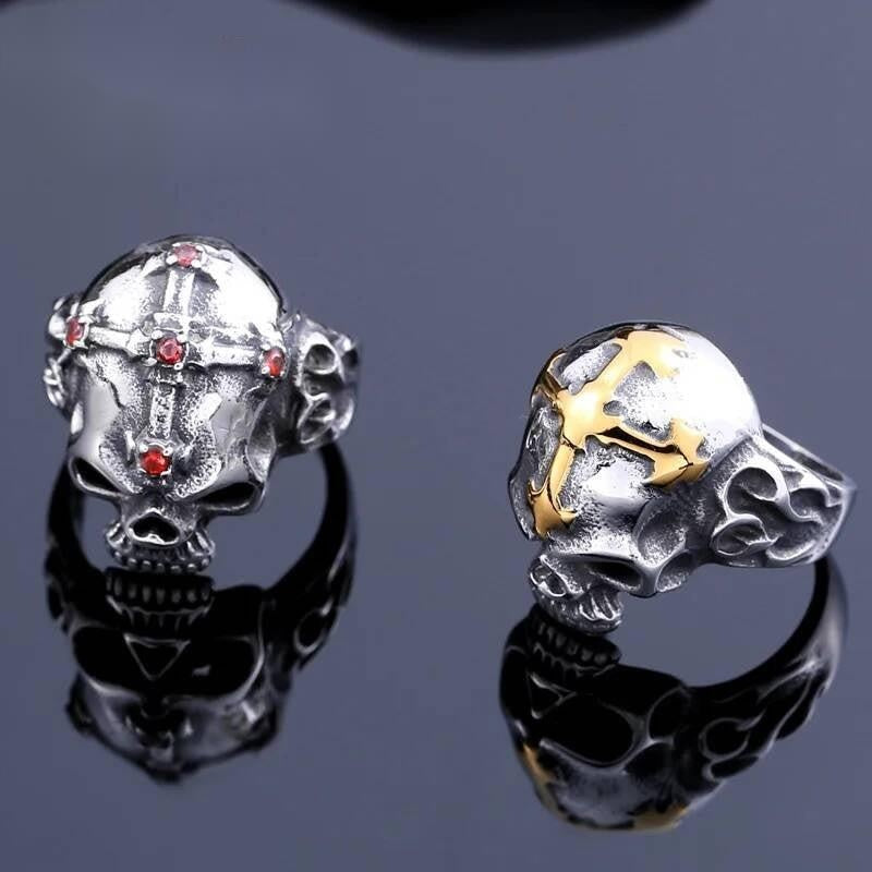 Cross & Skull Skeleton Ring – 316L Stainless Steel Gothic Biker Statement Band