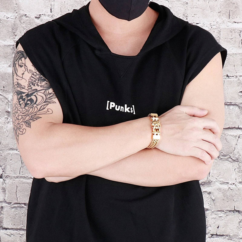 12mm Mens Biker Skull Bracelet With Mesh Chain Stainless Steel Trendy Punk Jewelry