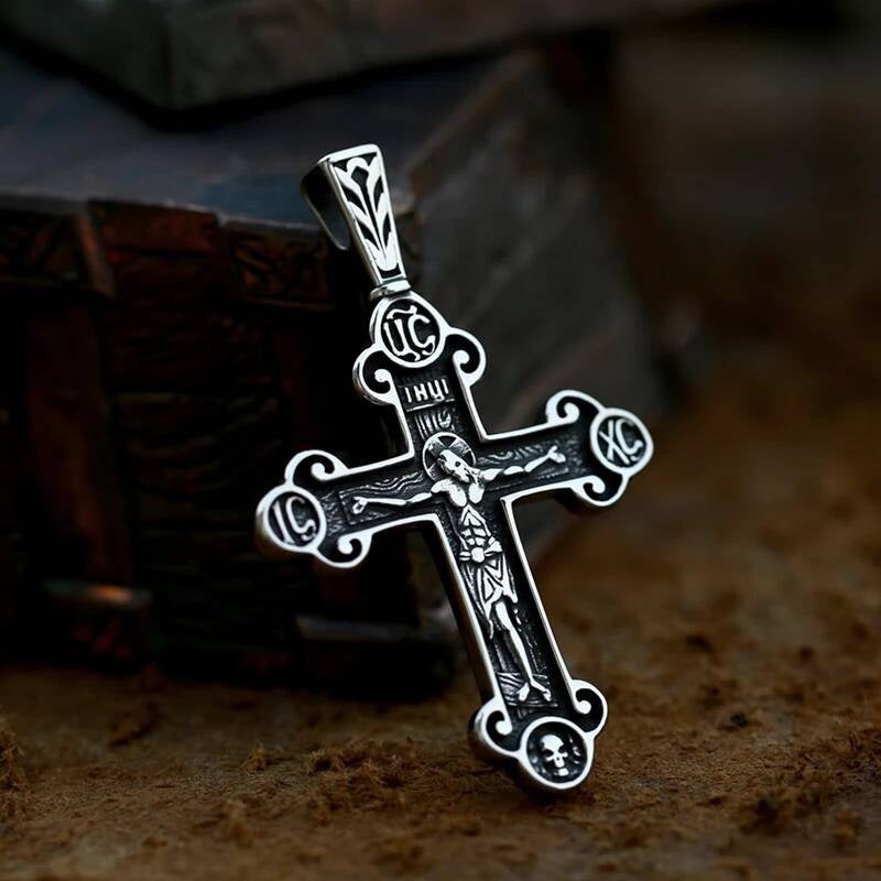 Men's 316L Stainless Steel Jesus Cross Pendant Necklace Religious Punk Jewelry LP-475-steel CN
