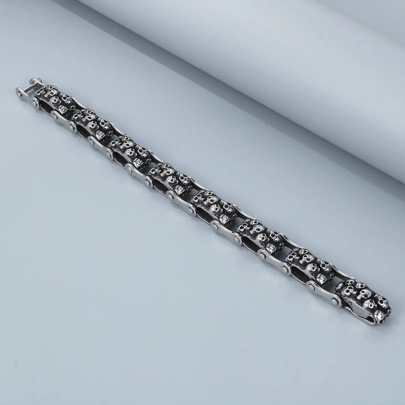 14mm Skull Ghost Head Biker Motorcycle Chain Bracelet For Men 316L Stainless Steel Punk Jewelry