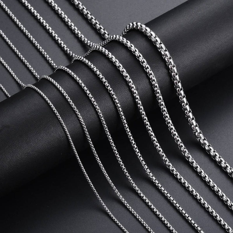 1Pc Square Rolo Stainless Steel Chain Round Box Necklace Men Women Width 2mm-5mm