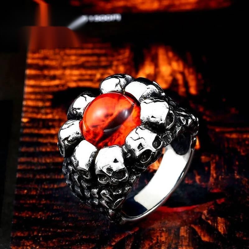 All-Seeing Orange Eye Ring – 316L Stainless Steel Mystical Garnet Band red