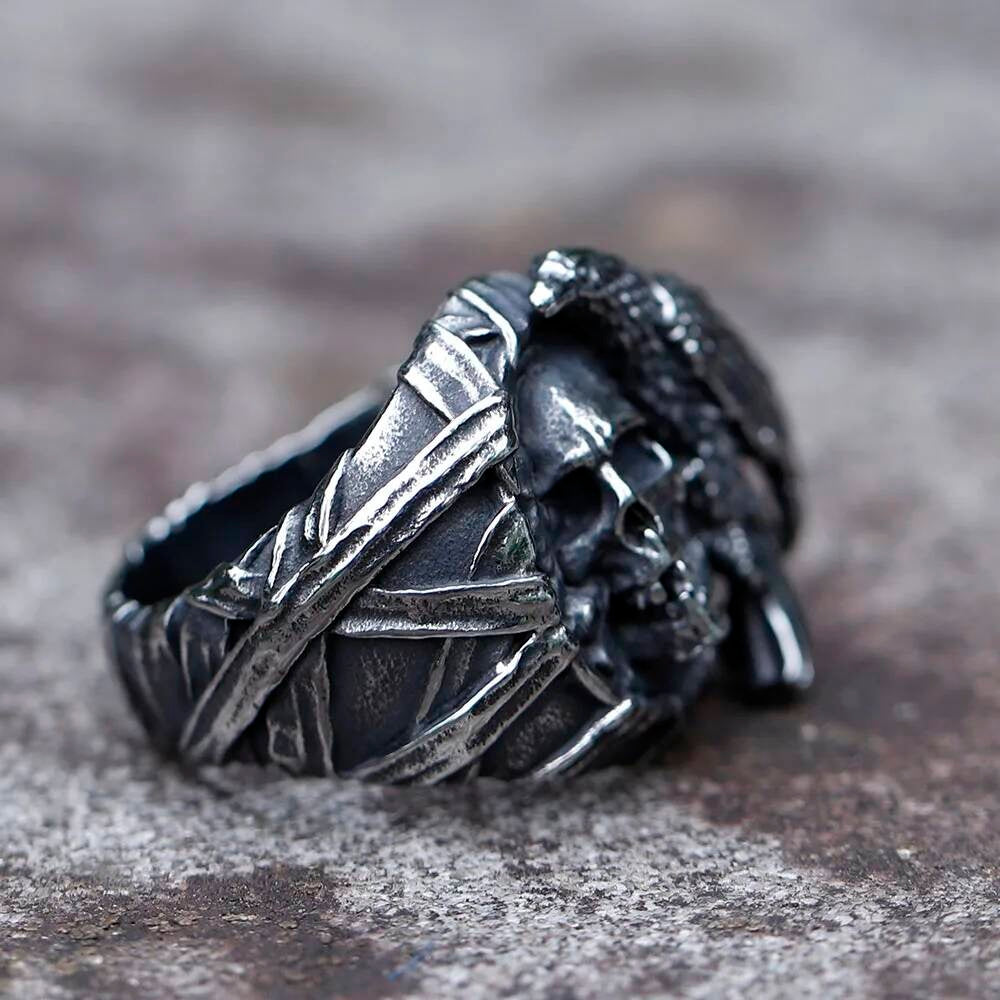 Vintage Hiphop Caarium Skull Ring – 316L Stainless Steel Punk Statement Jewelry