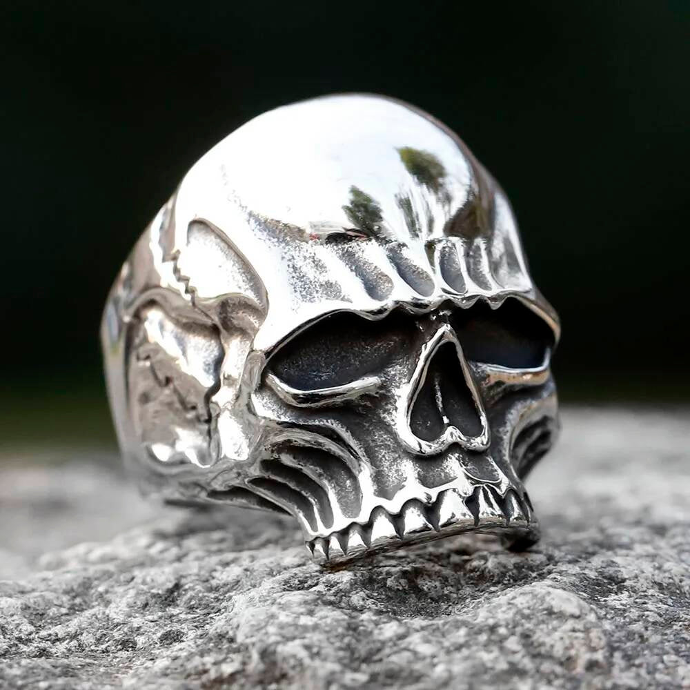 Vintage Gothic Black Skull Ring – 316L Stainless Steel Biker Statement Band