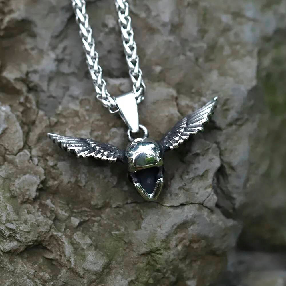 Men's 316L Stainless Steel Skull Wing Necklace Punk Vintage Gift