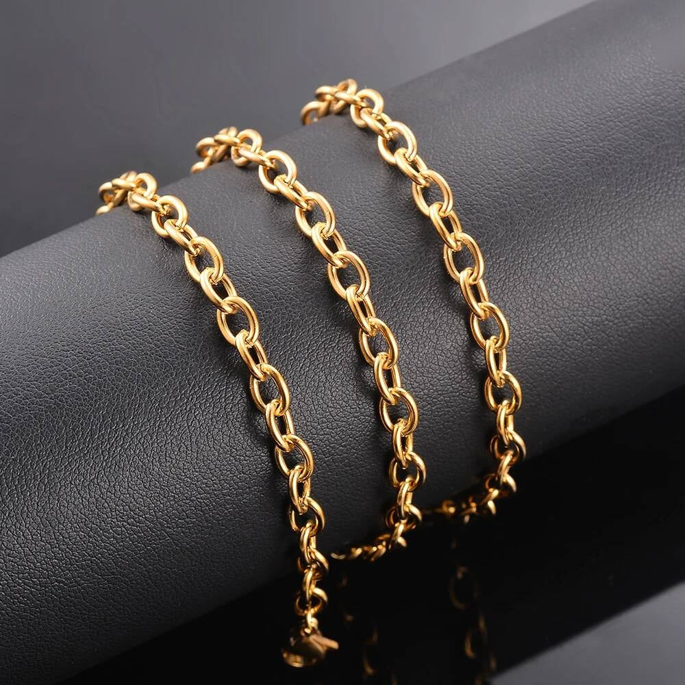 1Pc Width 2.5mm-5mm Gold Color Stainless Steel Round O Shape Chain For Women Men DIY Jewelry Making Bracelet Necklace