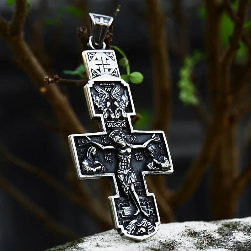 Men's 316L Stainless Steel Jesus Cross Pendant Necklace Religious Punk Jewelry LP-998-steel CN