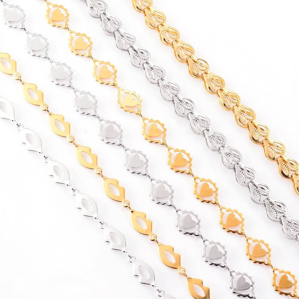 1Pc Length 21-70cm Stainless Steel Gold Color Lip Love Heart Handmade Link Chain Necklace