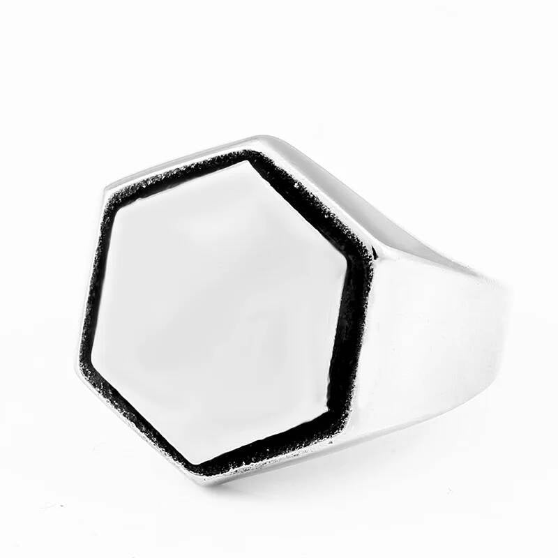 Hexagon Signet Ring Stainless Steel Minimalist Geometric Jewelry