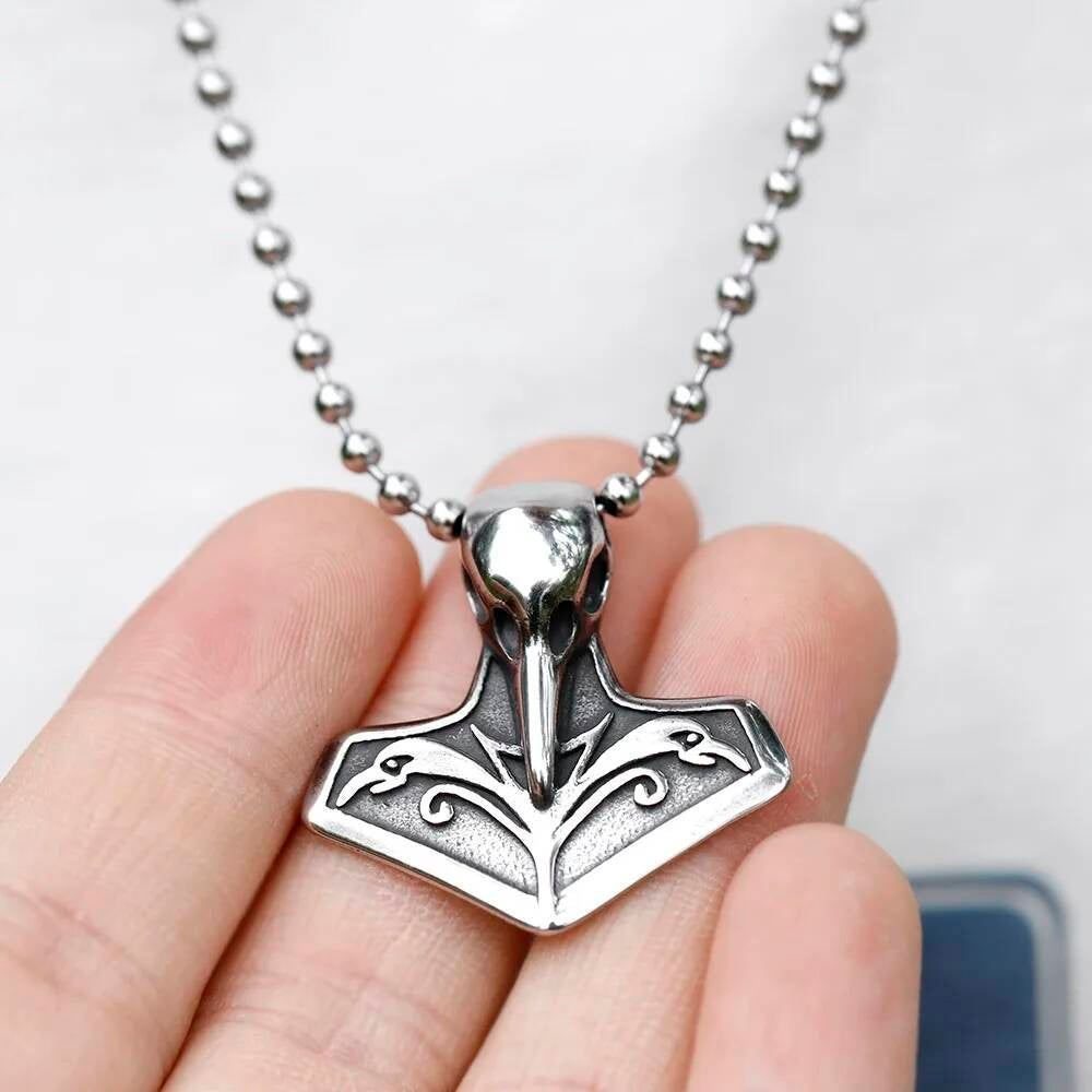 Thor's Hammer Necklace - Viking Mjolnir Pendant with Celtic Engravings in Stainless Steel