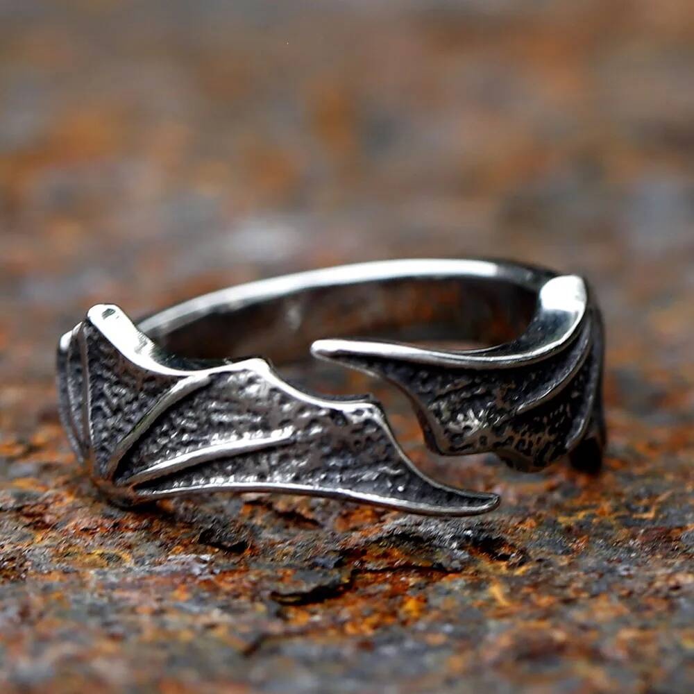 Boho Feather Wing Ring – Antique 316L Stainless Steel Statement Jewelry