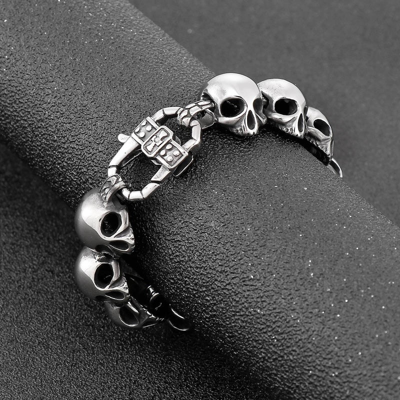 Mens Stainless Steel Skull Chain Bracelet With Clasp Heavy Jewelry