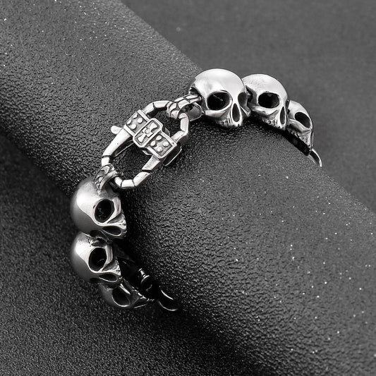 Mens Stainless Steel Skull Chain Bracelet With Clasp Heavy Jewelry