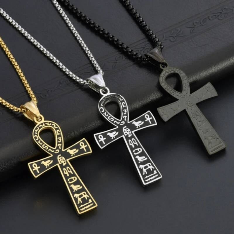 316L Stainless Steel Egyptian Anka Cross Pendant Chain Necklace For Men Vintage Jewelry Accessories