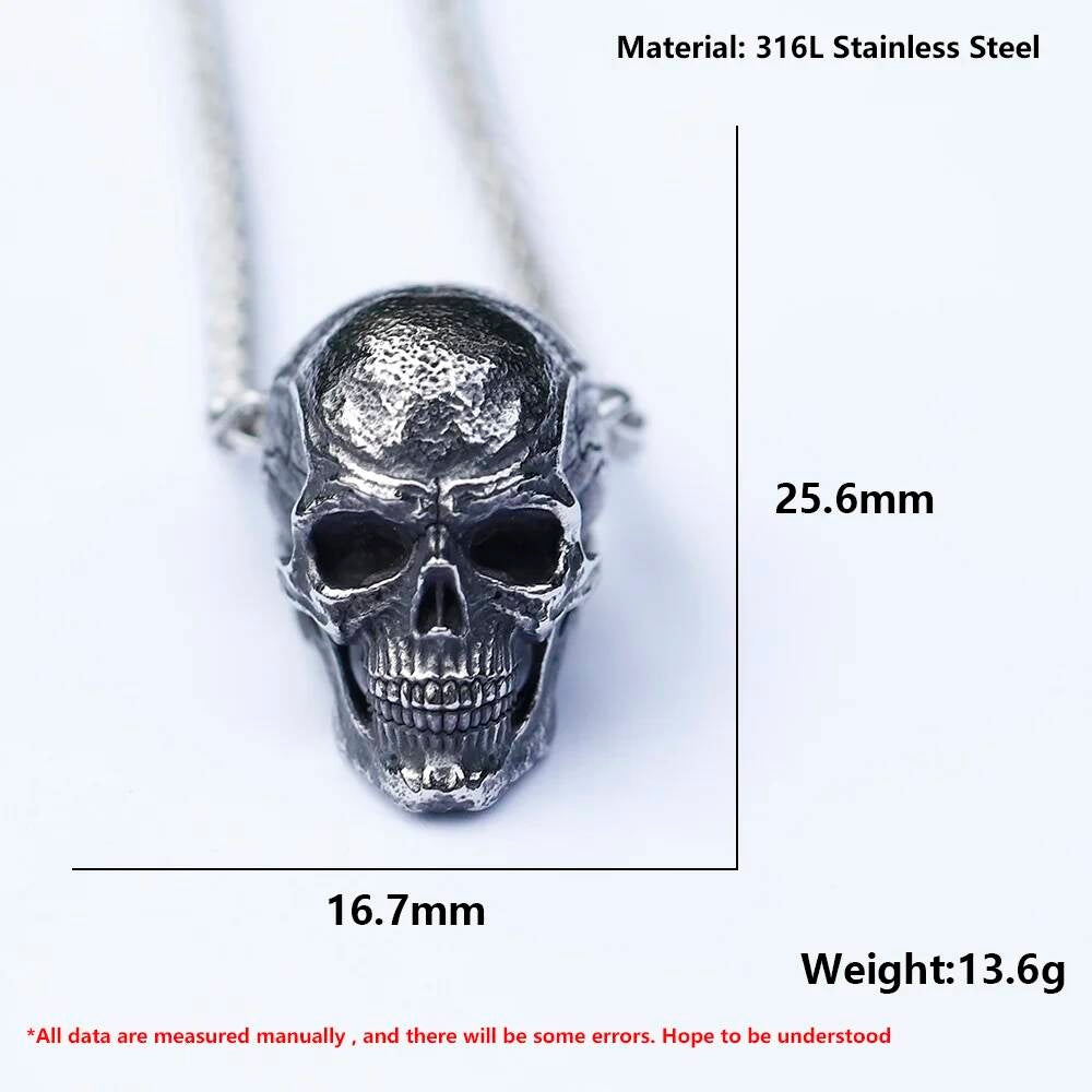 Skull Pendant Necklace, Silver Gothic Jewelry with Detailed Skull Design
