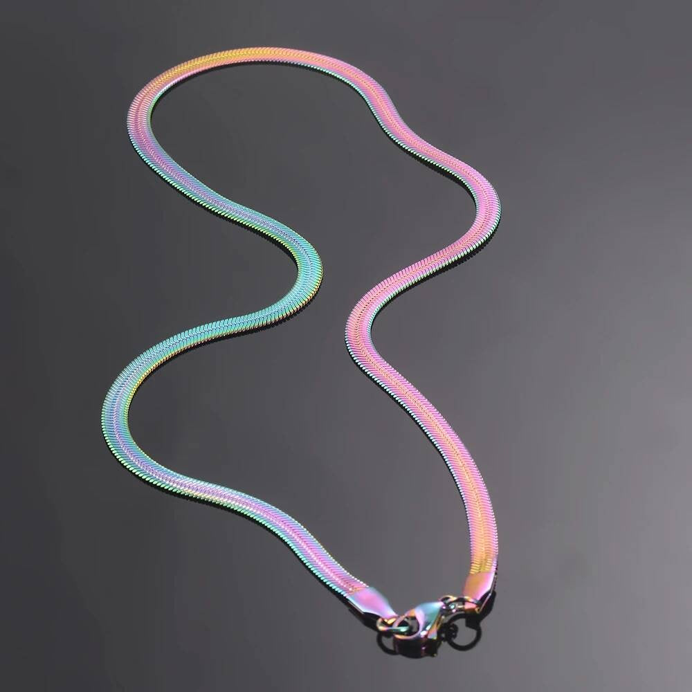 1 piece Width 2mm/3mm/4mm/5mm Rainbow Color Snake Chain Herringbone Choker Necklace For Women Not allergic