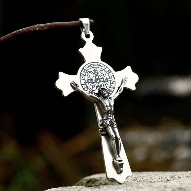 Men's 316L Stainless Steel Jesus Cross Pendant Necklace Religious Punk Jewelry LP-982 CN