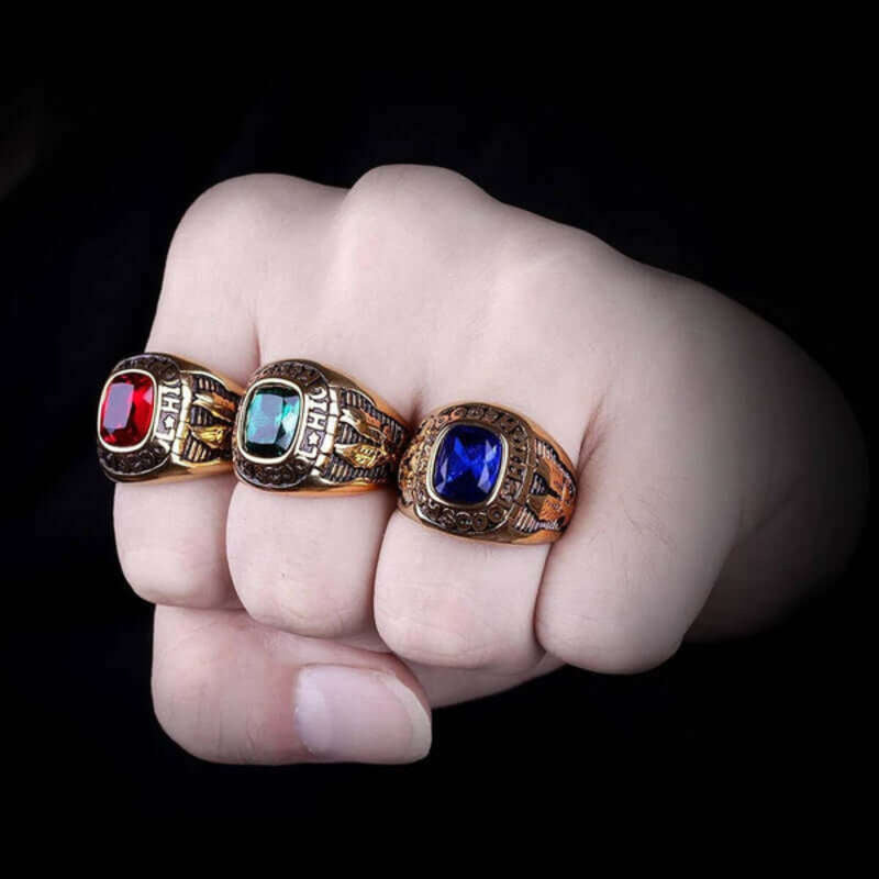 Rhinestone High School Ring - Stainless Steel Vintage Inspired Class Jewelry