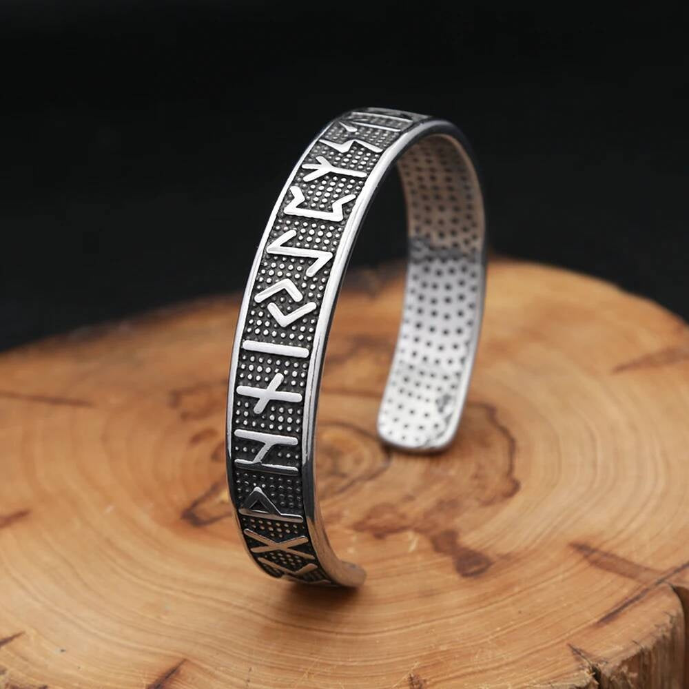 Viking Rune Bracelet – Nordic Stainless Steel Cuff Bangle
