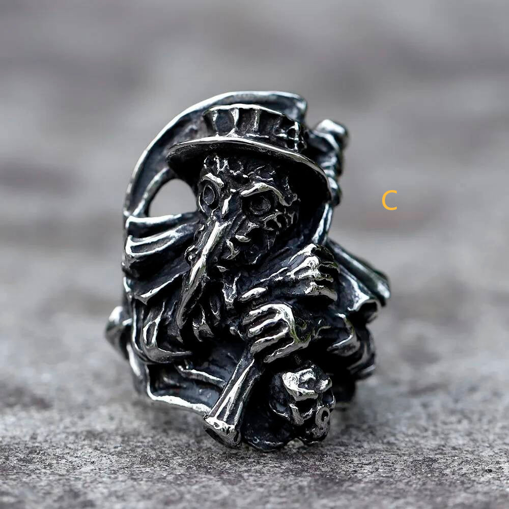 Sickle Caarium Skull Ring - Gothic Stainless Steel Biker Punk Jewelry