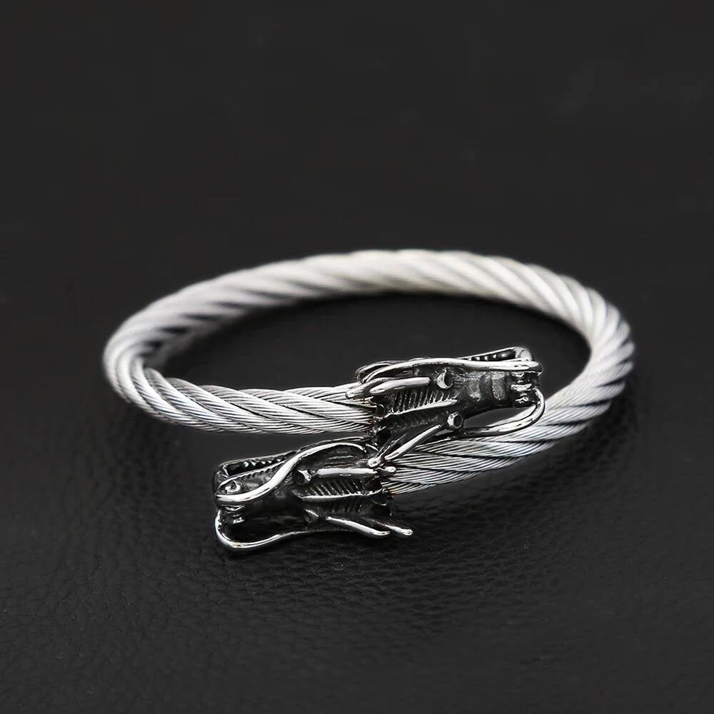 Viking Dragon Head Twisted Cable Bracelet – Stainless Steel