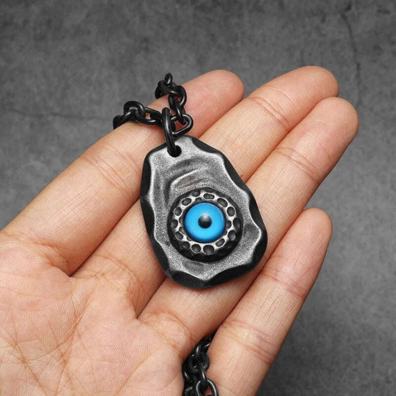 Evil Eye Protection Pendant – Black Stainless Steel Amulet Necklace