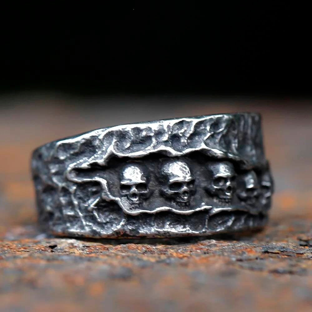 Vintage Skull Signet Ring - Gothic Stainless Steel Men's Biker Punk Jewelry