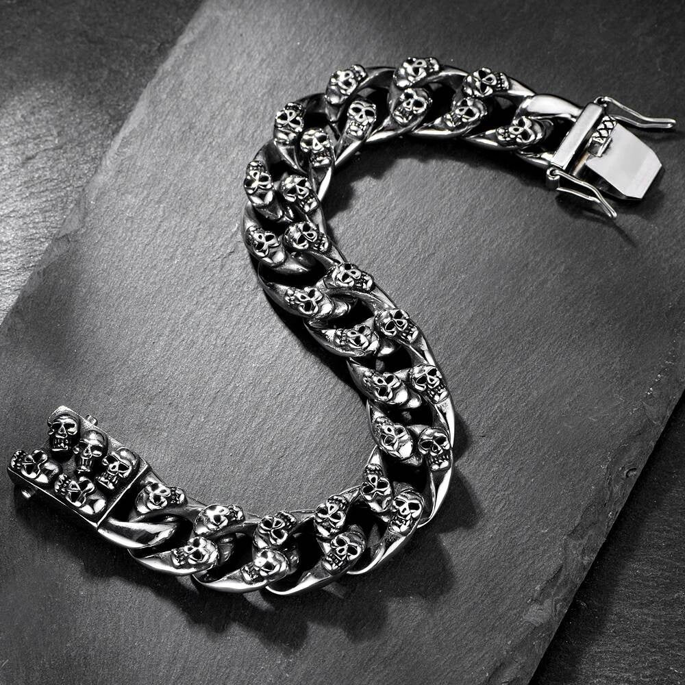 Heavy Skull Chain Bracelet for Men Gothic Punk Rock Biker Jewelry 316L Stainless Steel Cuban Link