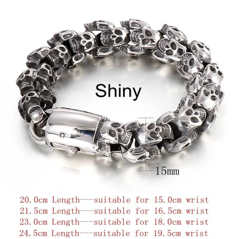 12/15mm Evil Ghost Head Skull Chain Bracelet Men 316L Stainless Steel Punk Shiny Matte Biker Rock Demon Jewelry 15mm Width Shiny