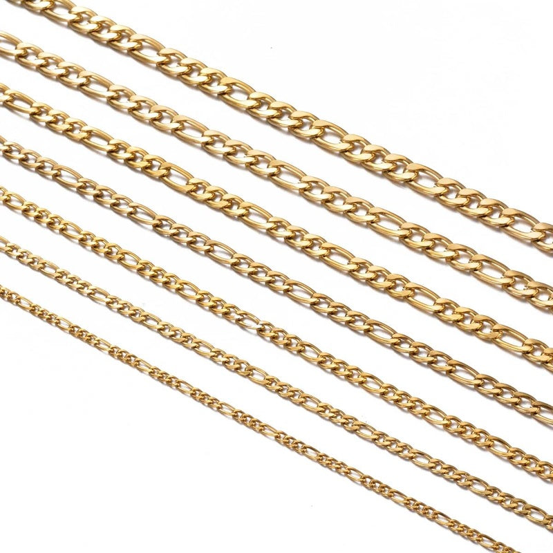 1 piece 8-40 Inches Gold Color Necklace 3-7.5MM Stainless Steel Figaro Link Chain for Men Women