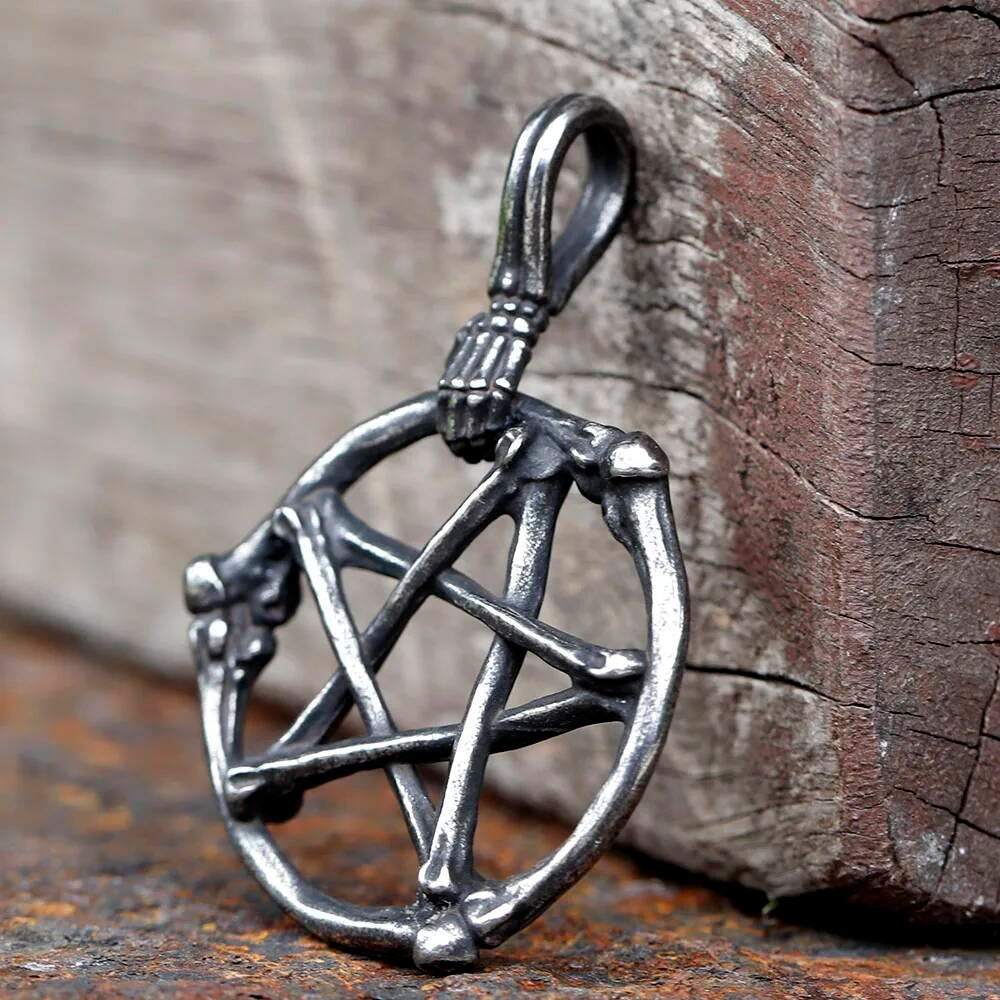 316L Stainless Steel Skull Pentagram Star Pendant Necklace for Men