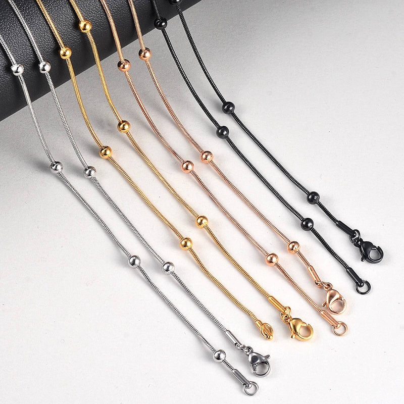 1 piece Width 1.2mm Snake Round Beads Chain & Link Necklaces Jewelry Stainless Steel Choker Necklace For Women Collier