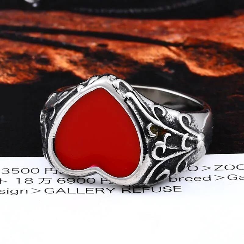 Red Diamond-Rhombus Stainless Steel Ring – 316L Bold Unisex Band