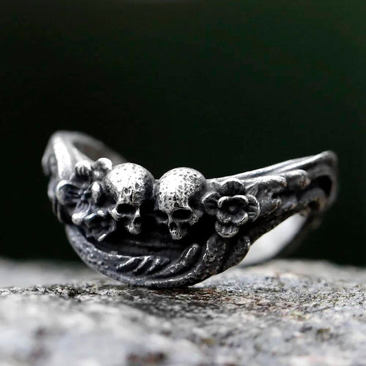 Vintage Fashion Punk Flower Domineering Skull Ring Biker Motorcycle Jewelry