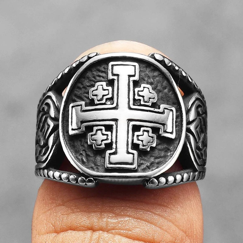 Crusader Cross Ring 316L Stainless Steel Punk Rock Jewelry for Men